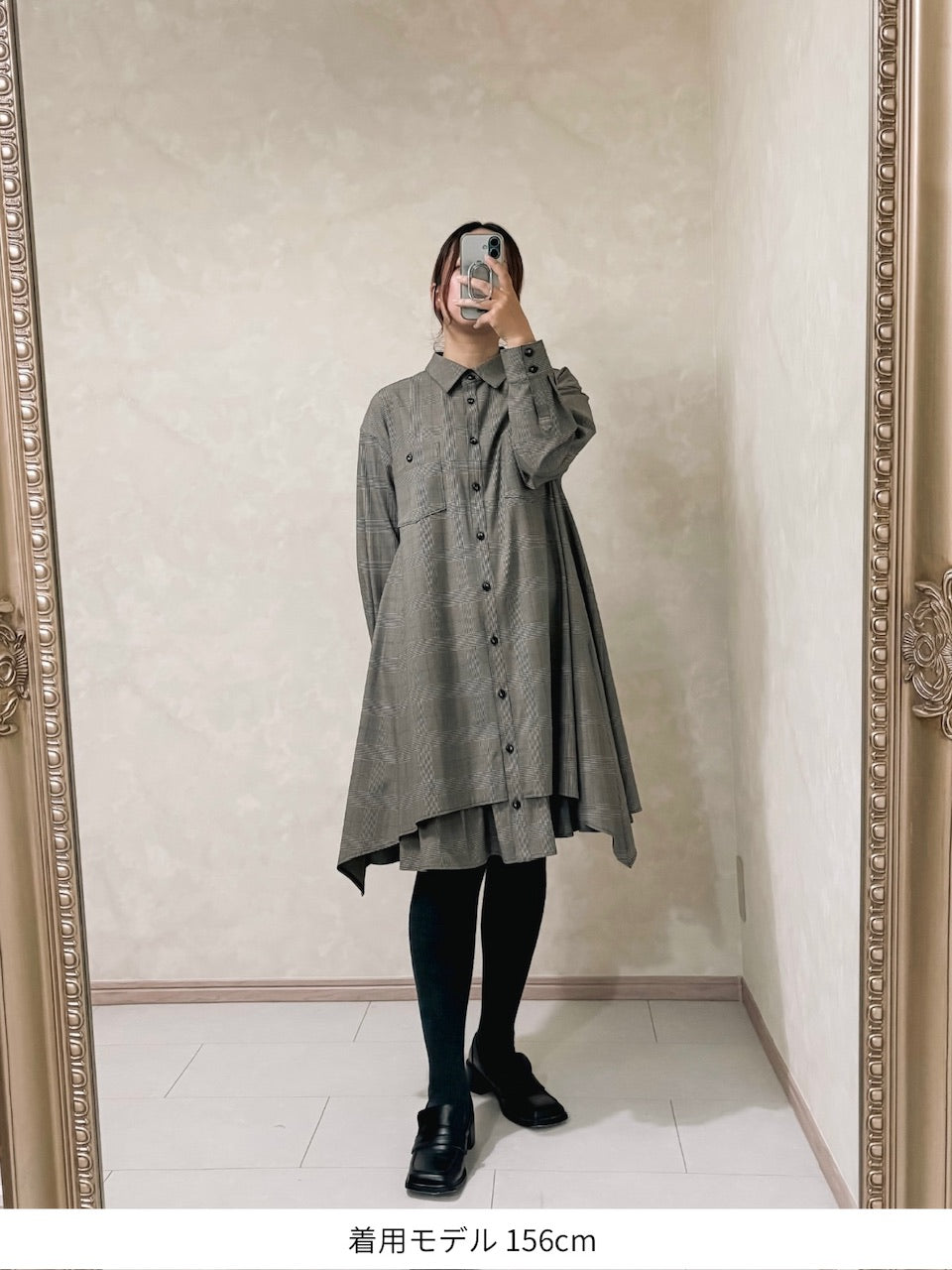 layered shirt tunic dress / check