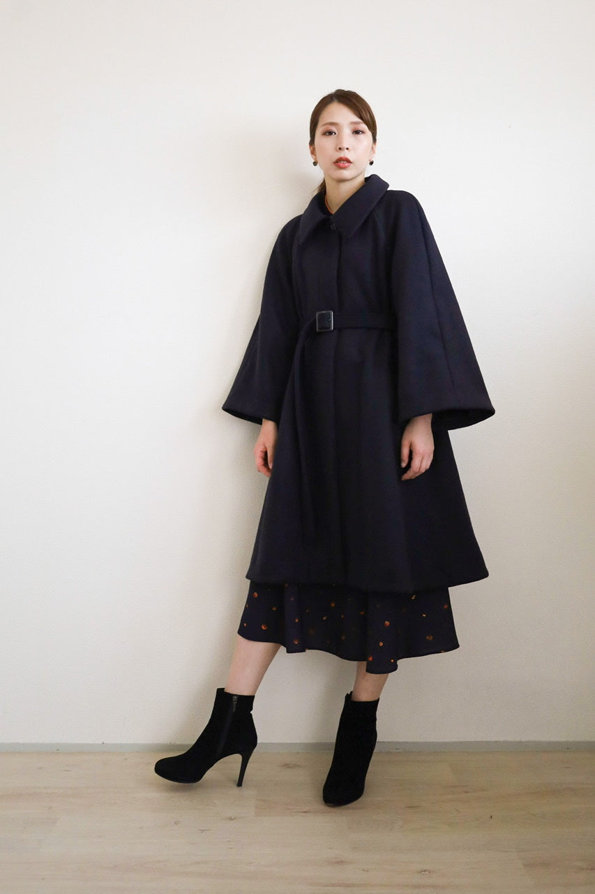 melton poncho coat / navy