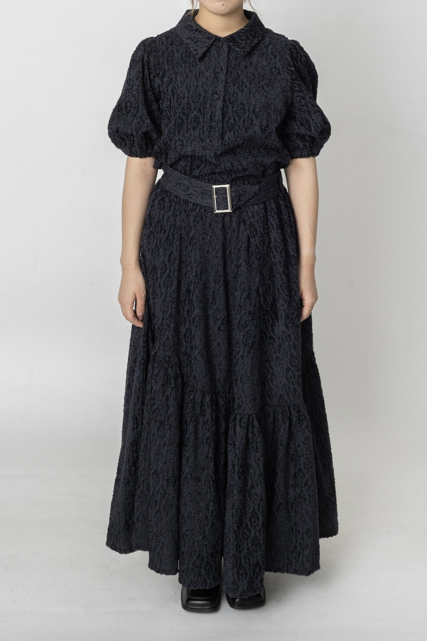 〈Mila〉shibafu jacquard gathered skirt / navy