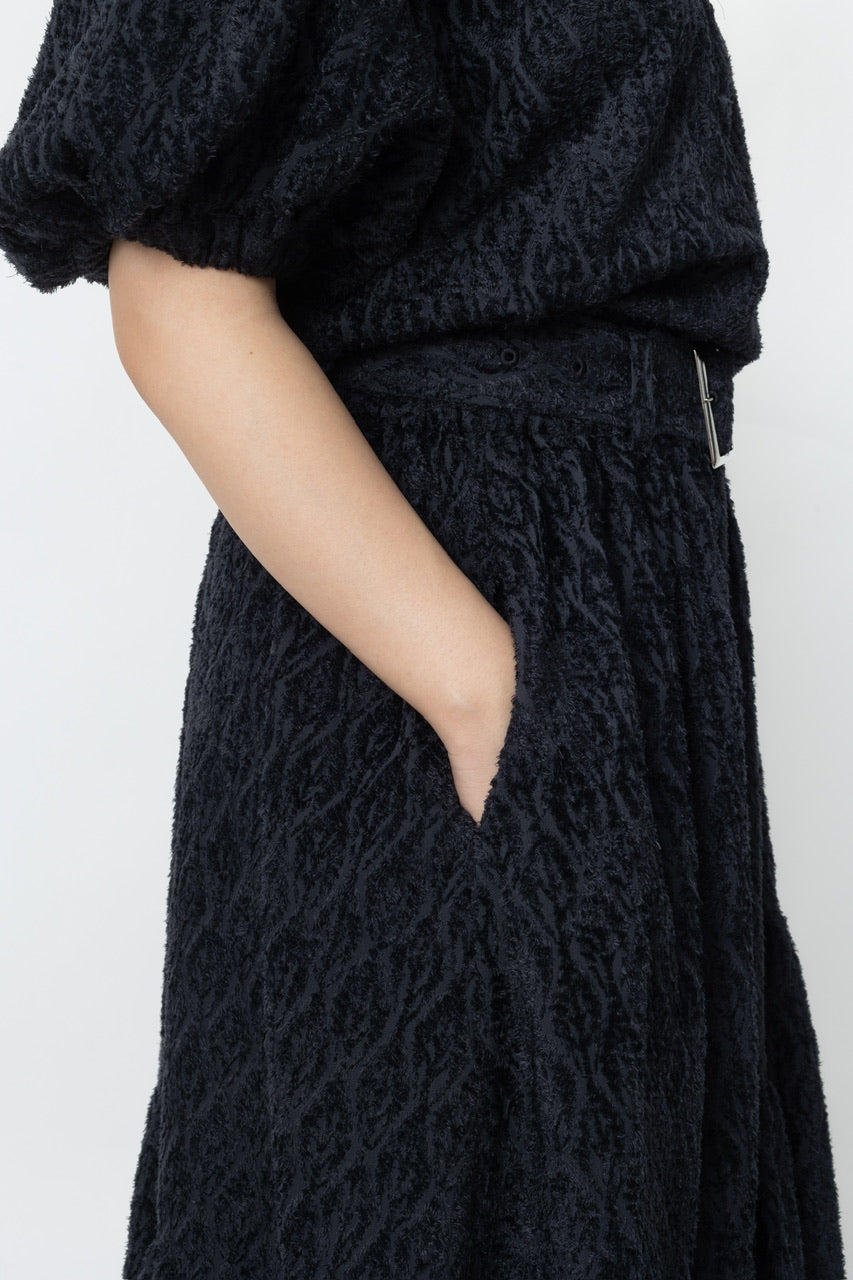 〈Mila〉shibafu jacquard gathered skirt / navy