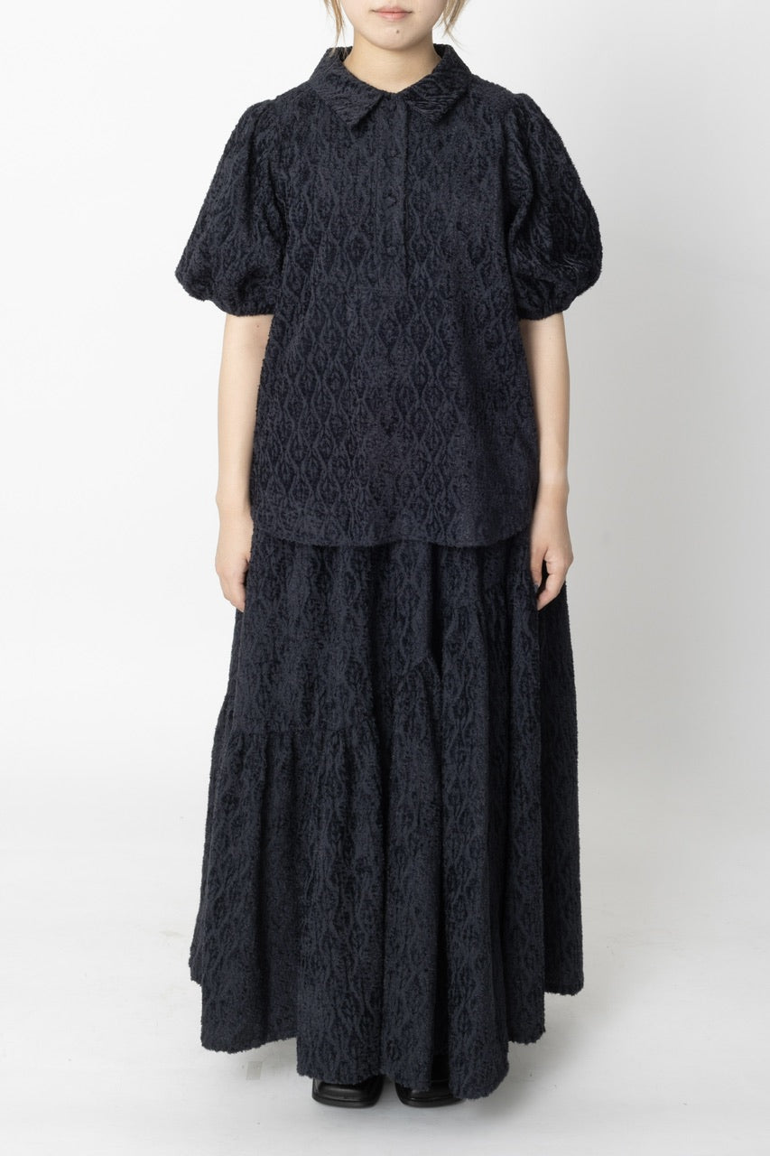 〈Mila〉shibafu jacquard gathered skirt / navy