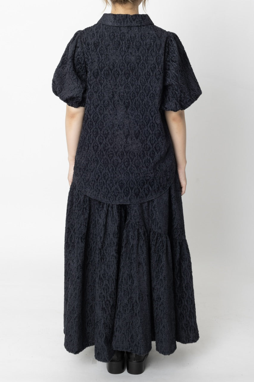 〈Mila〉shibafu jacquard gathered skirt / navy