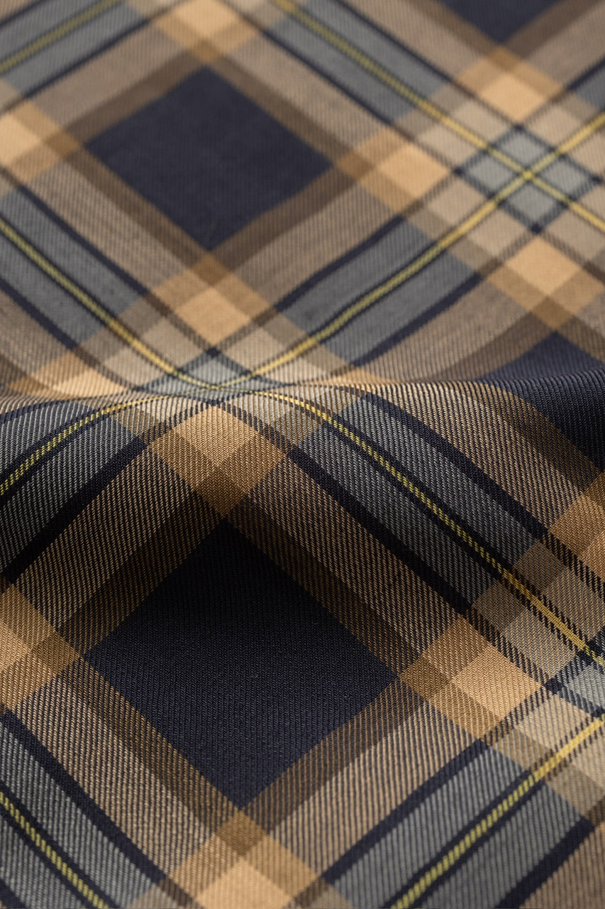 stand collar blouse / navy check