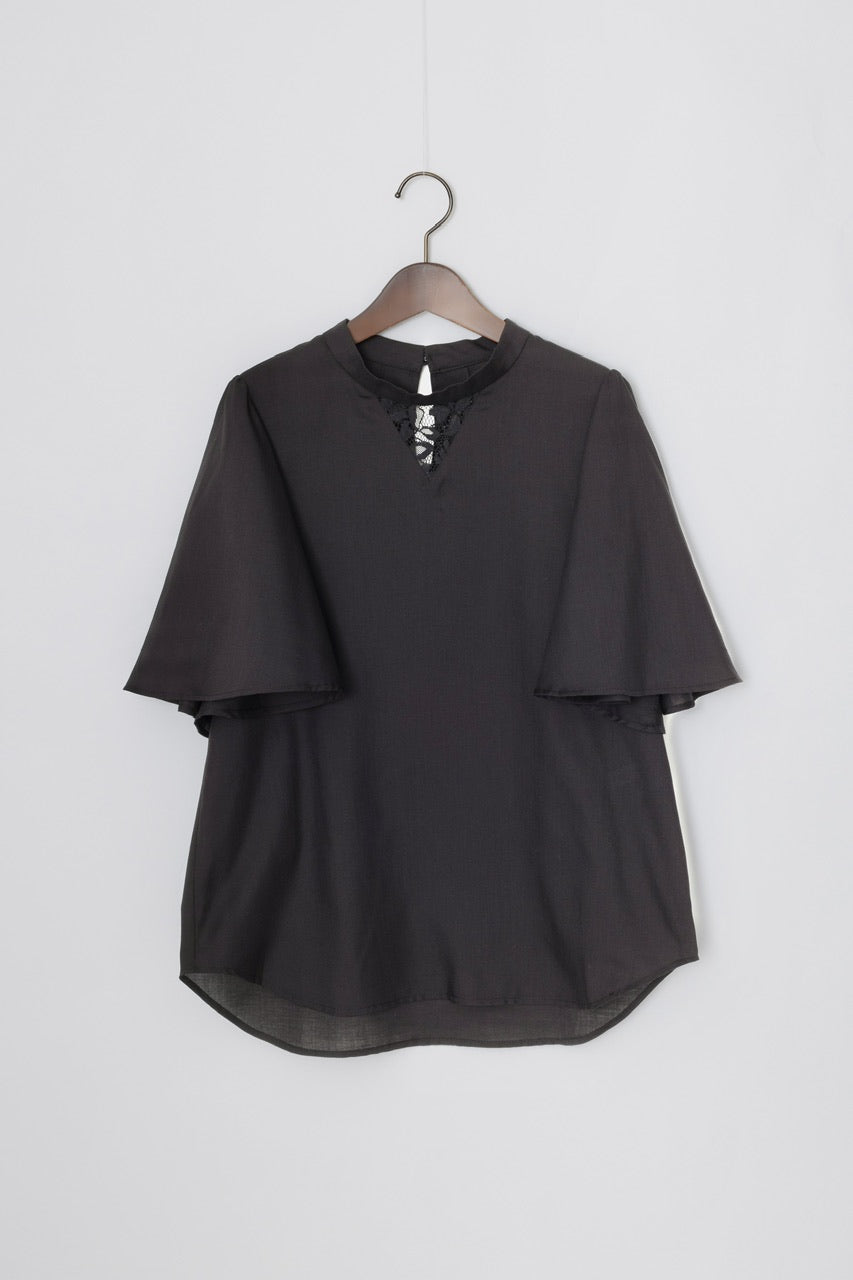 stand collar blouse / black