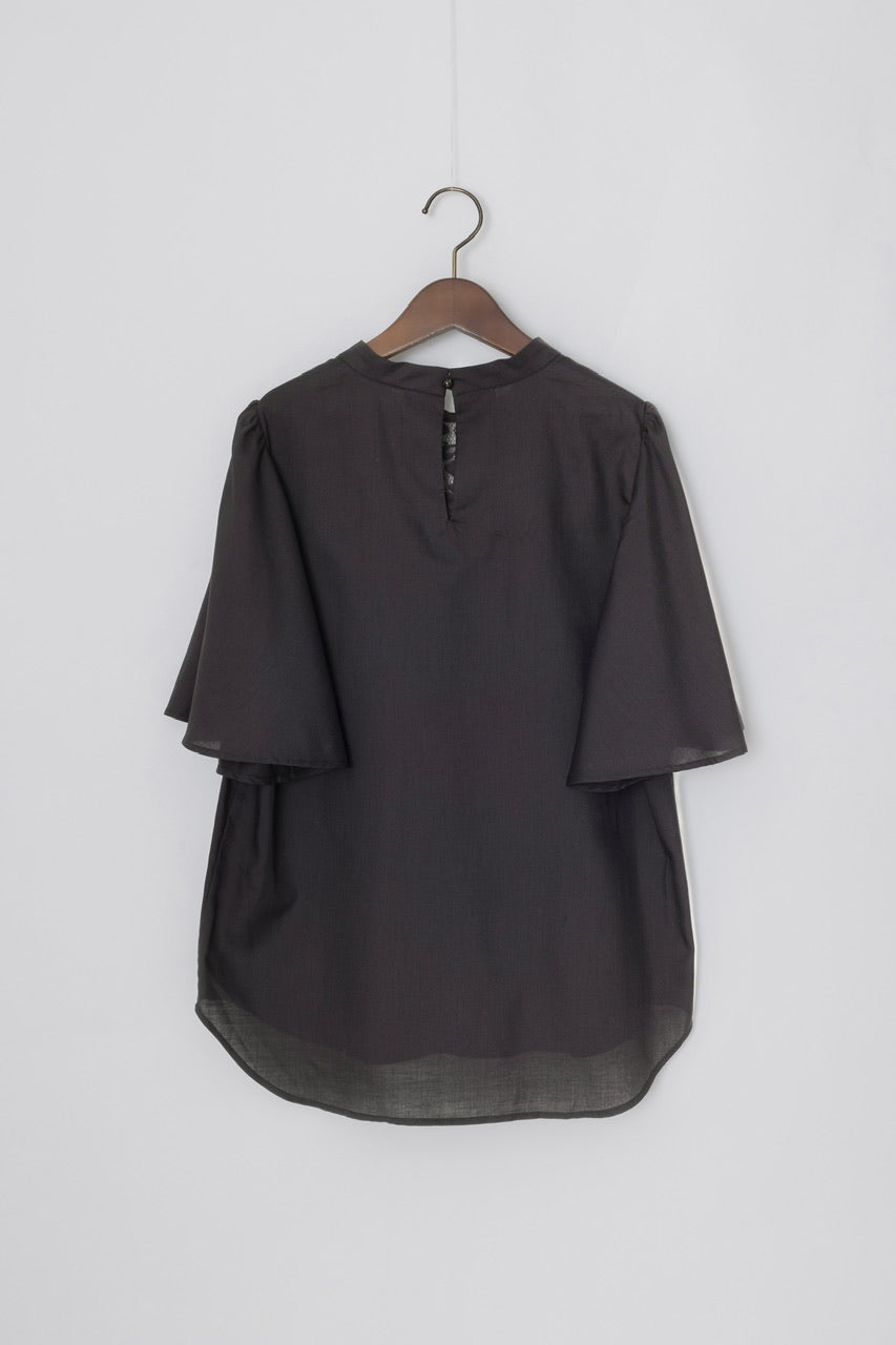 stand collar blouse / black