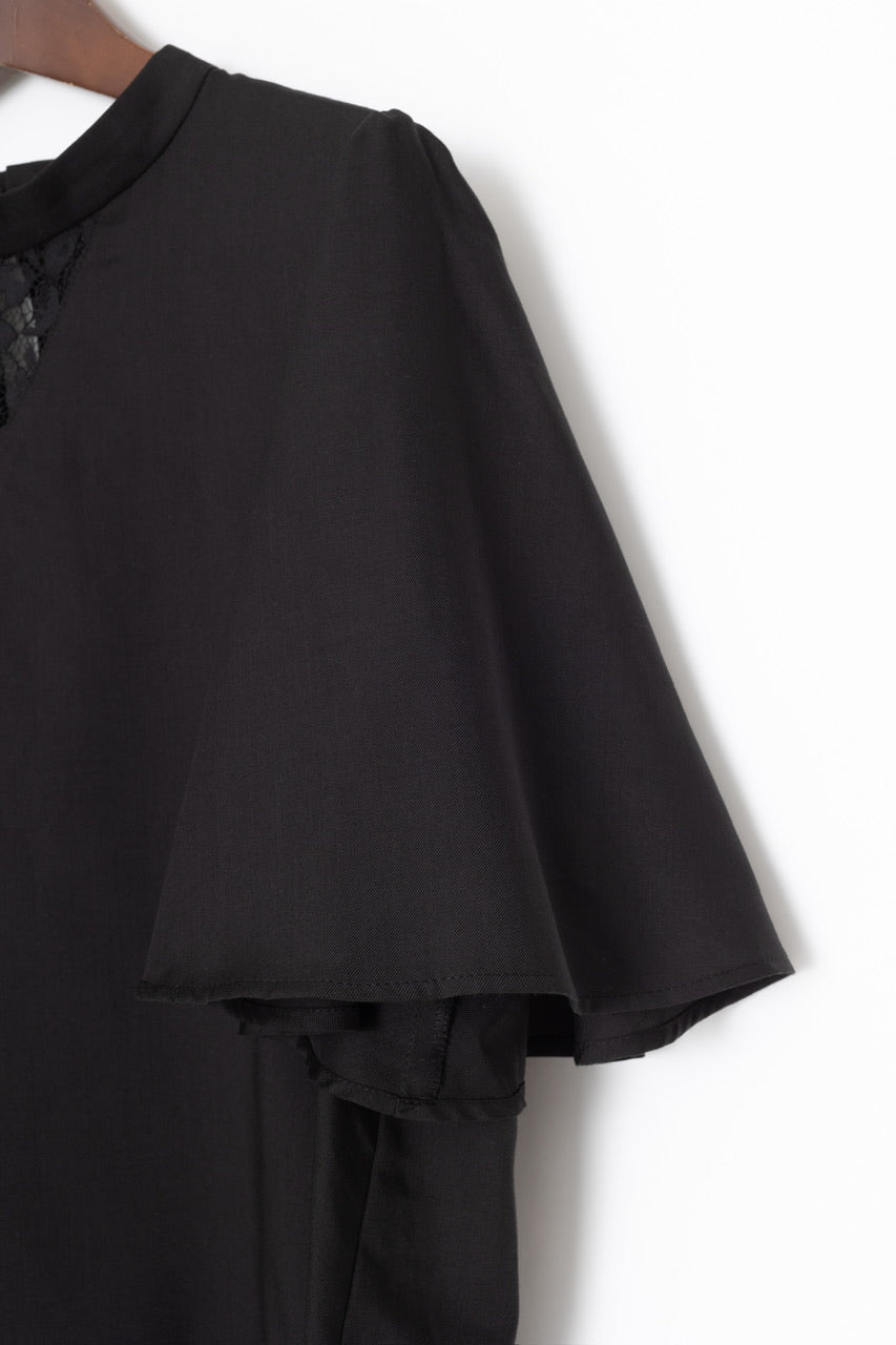 stand collar blouse / black