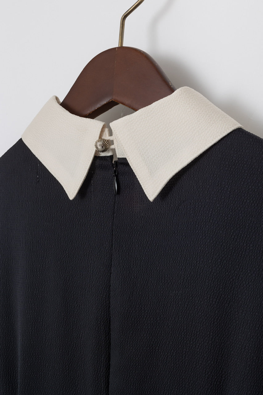 waist belt puff sleeve dress / black