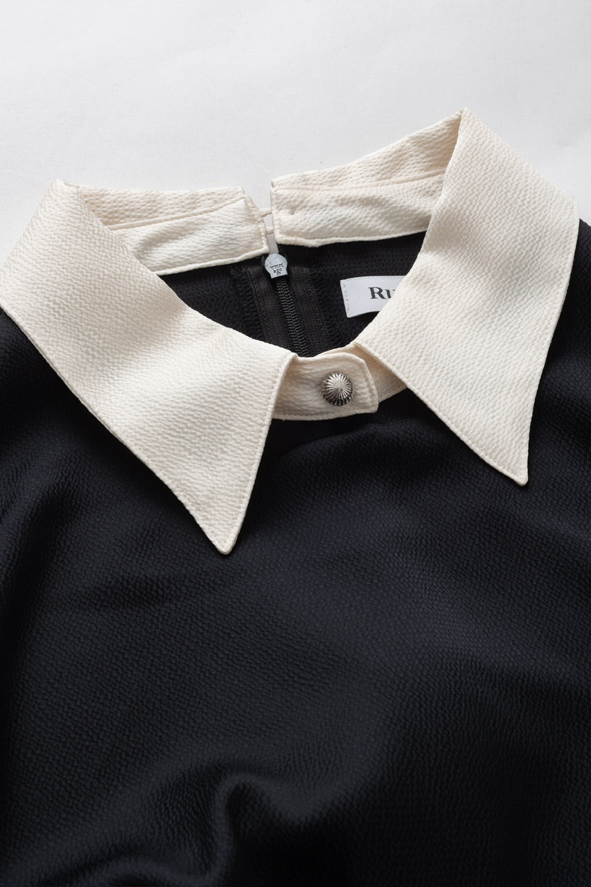waist belt puff sleeve dress / black