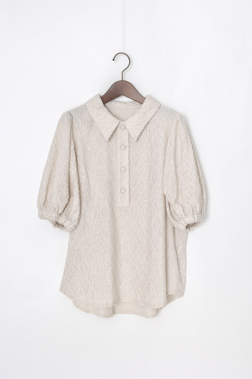 shibafu jacquard polo shirt / ecru