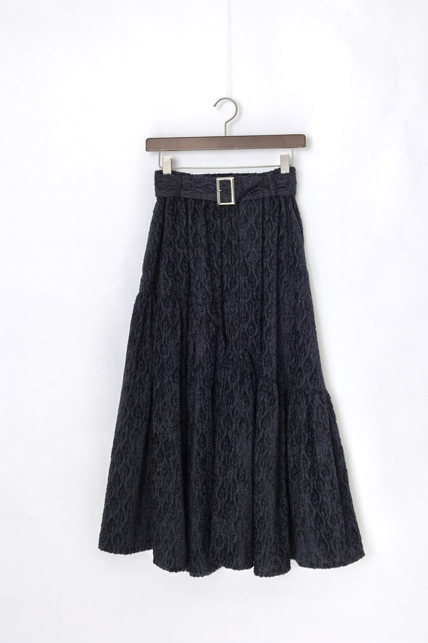 〈Mila〉shibafu jacquard gathered skirt / navy