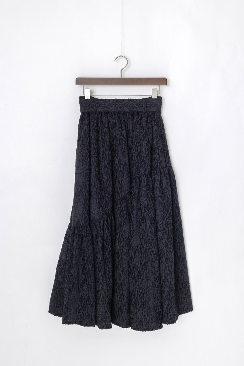 〈Mila〉shibafu jacquard gathered skirt / navy