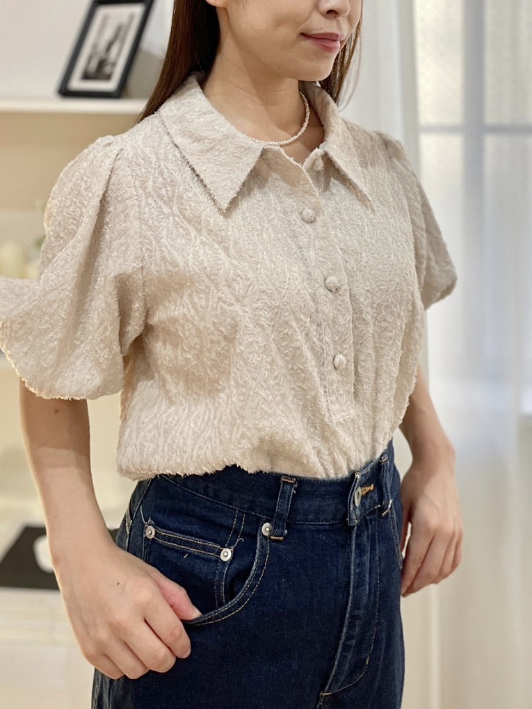shibafu jacquard polo shirt / ecru