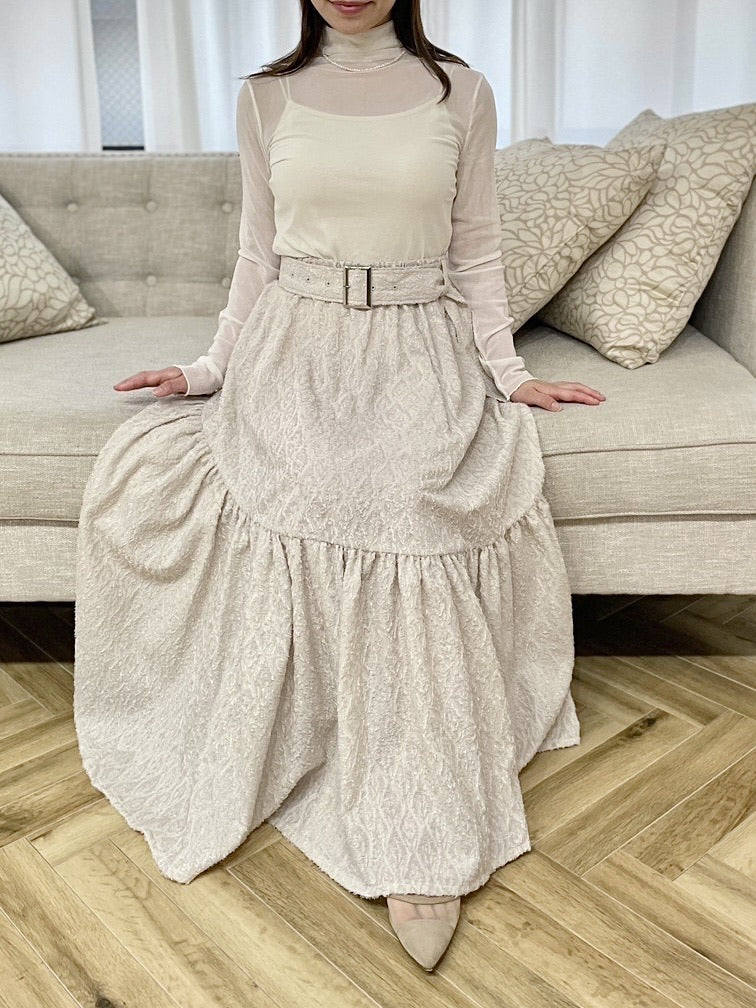 〈Mila〉shibafu jacquard gathered skirt / ecru