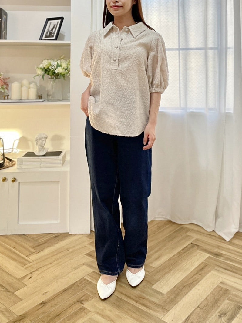 shibafu jacquard polo shirt / ecru