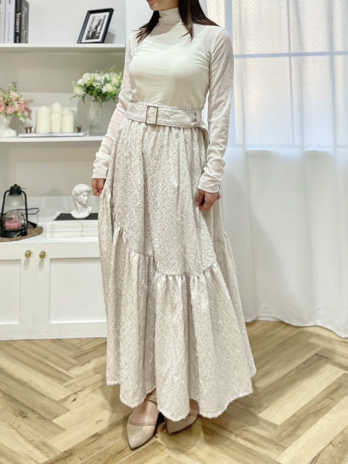 〈Mila〉shibafu jacquard gathered skirt / ecru