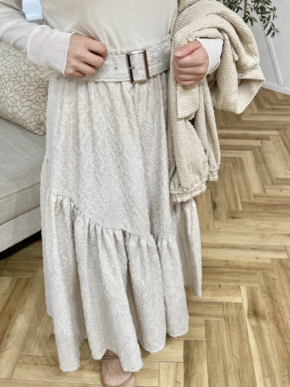 〈Mila〉shibafu jacquard gathered skirt / ecru