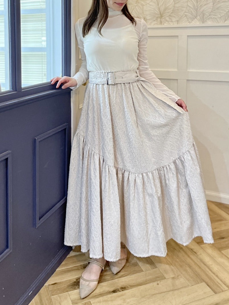 〈Mila〉shibafu jacquard gathered skirt / ecru