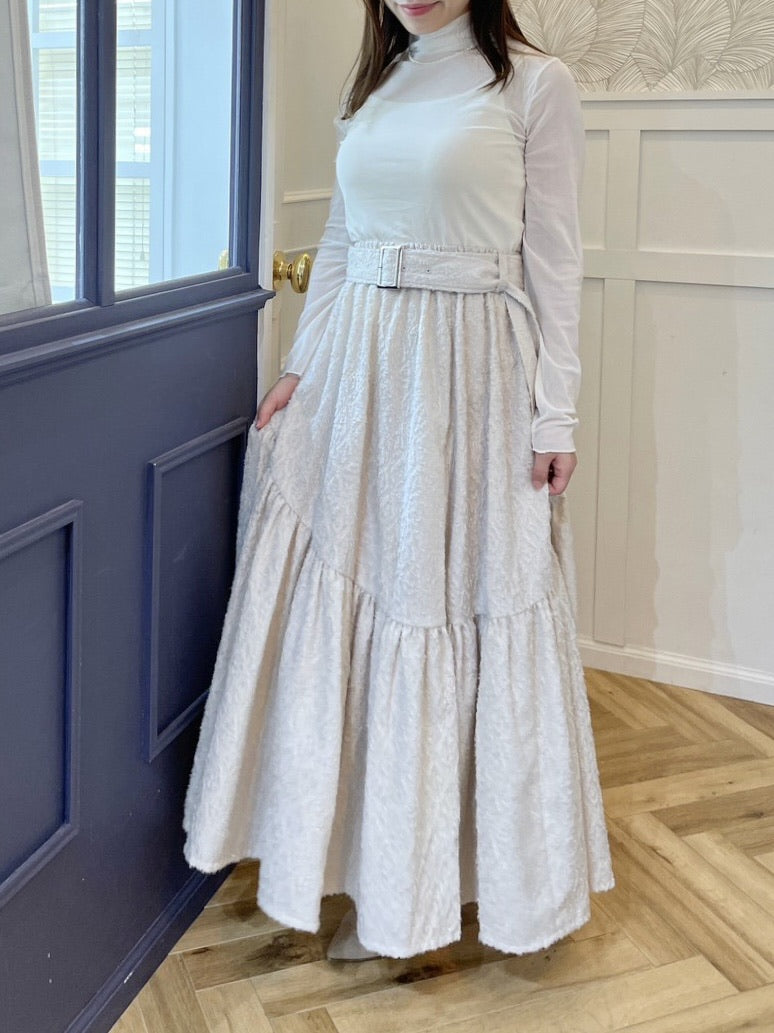 〈Mila〉shibafu jacquard gathered skirt / ecru