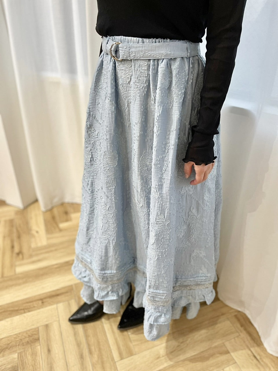frill tiered skirt / powder blue