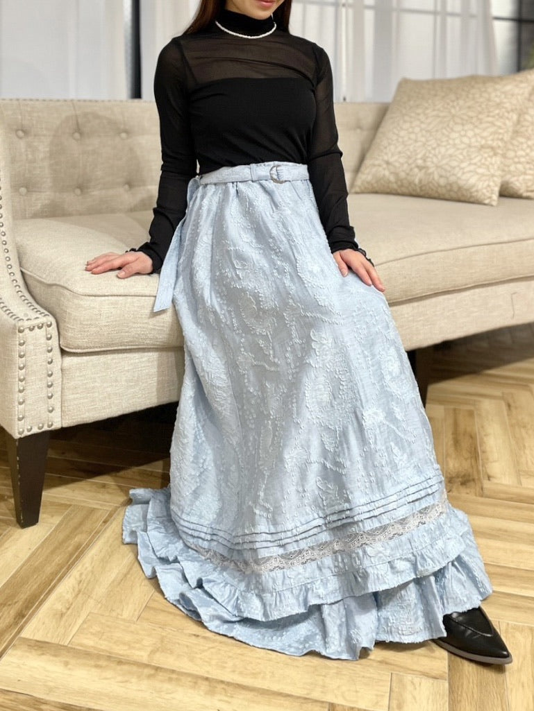 frill tiered skirt / powder blue