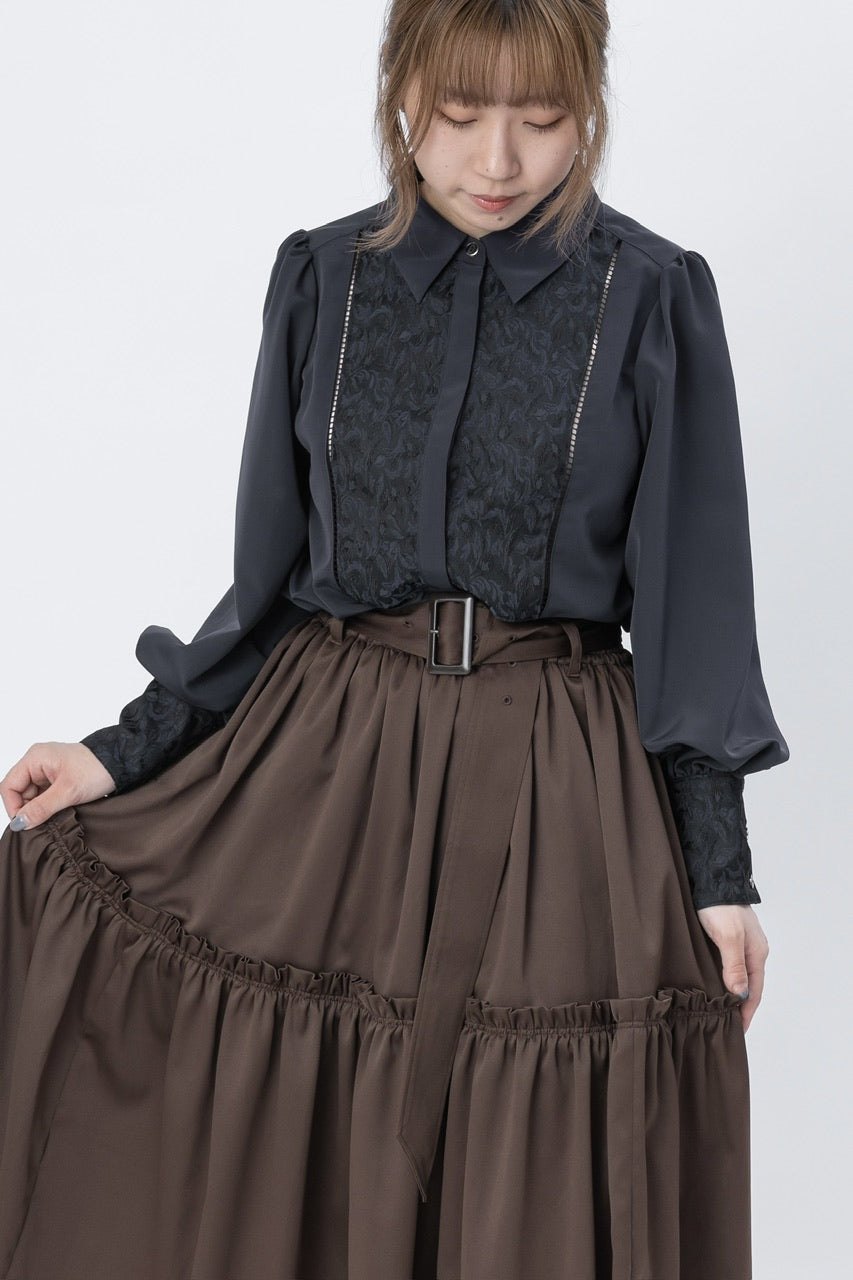 botanical jacquard blouse / navy