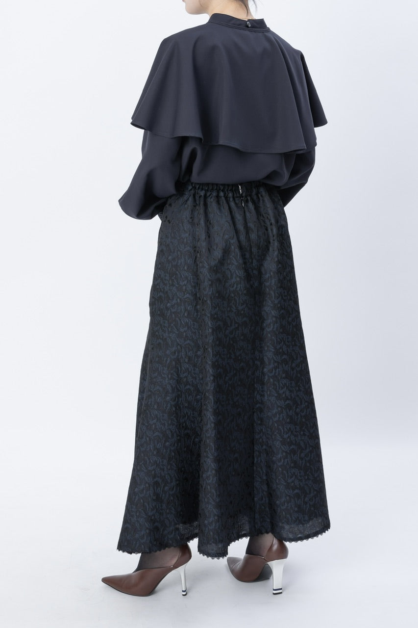 botanical jacquard semi-mermaid skirt / navy