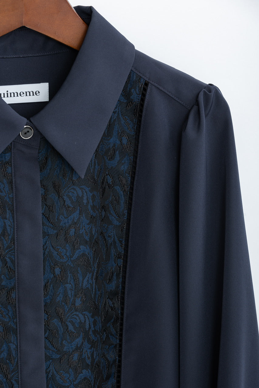 botanical jacquard blouse / navy