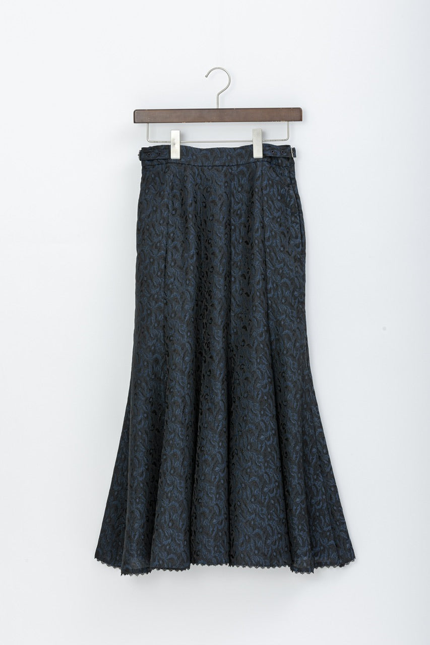 botanical jacquard semi-mermaid skirt / navy