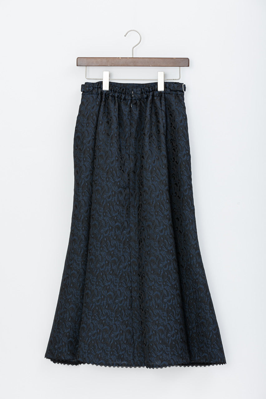 botanical jacquard semi-mermaid skirt / navy