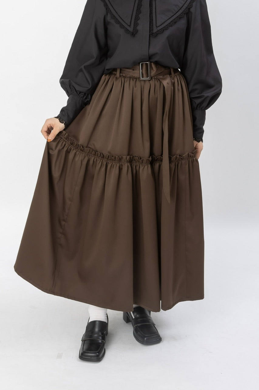 〈 Fleur 〉 gather tiered skirt / brown