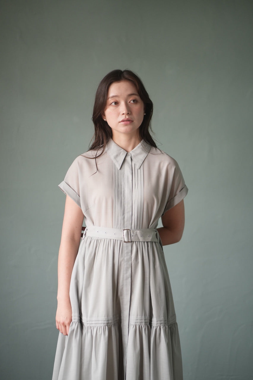 pintuck shirt dress / mist green