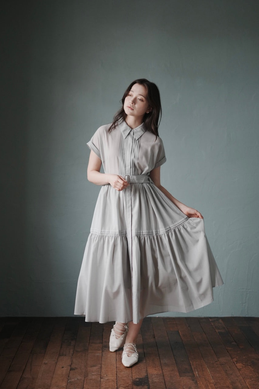 pintuck shirt dress / mist green