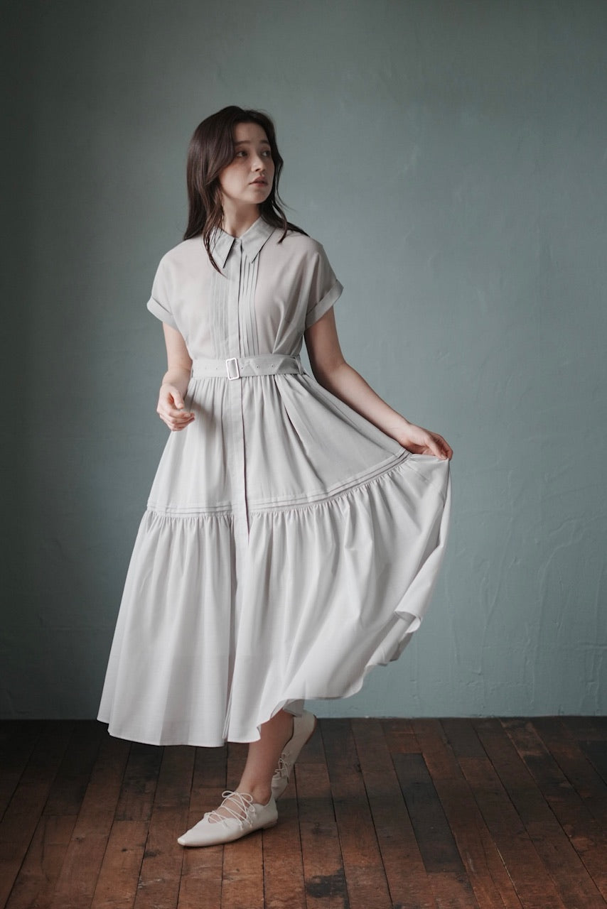 pintuck shirt dress / mist green