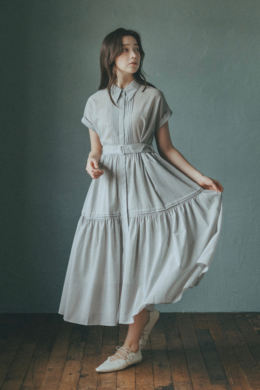 pintuck shirt dress / mist green