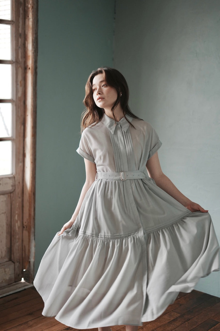 pintuck shirt dress / mist green