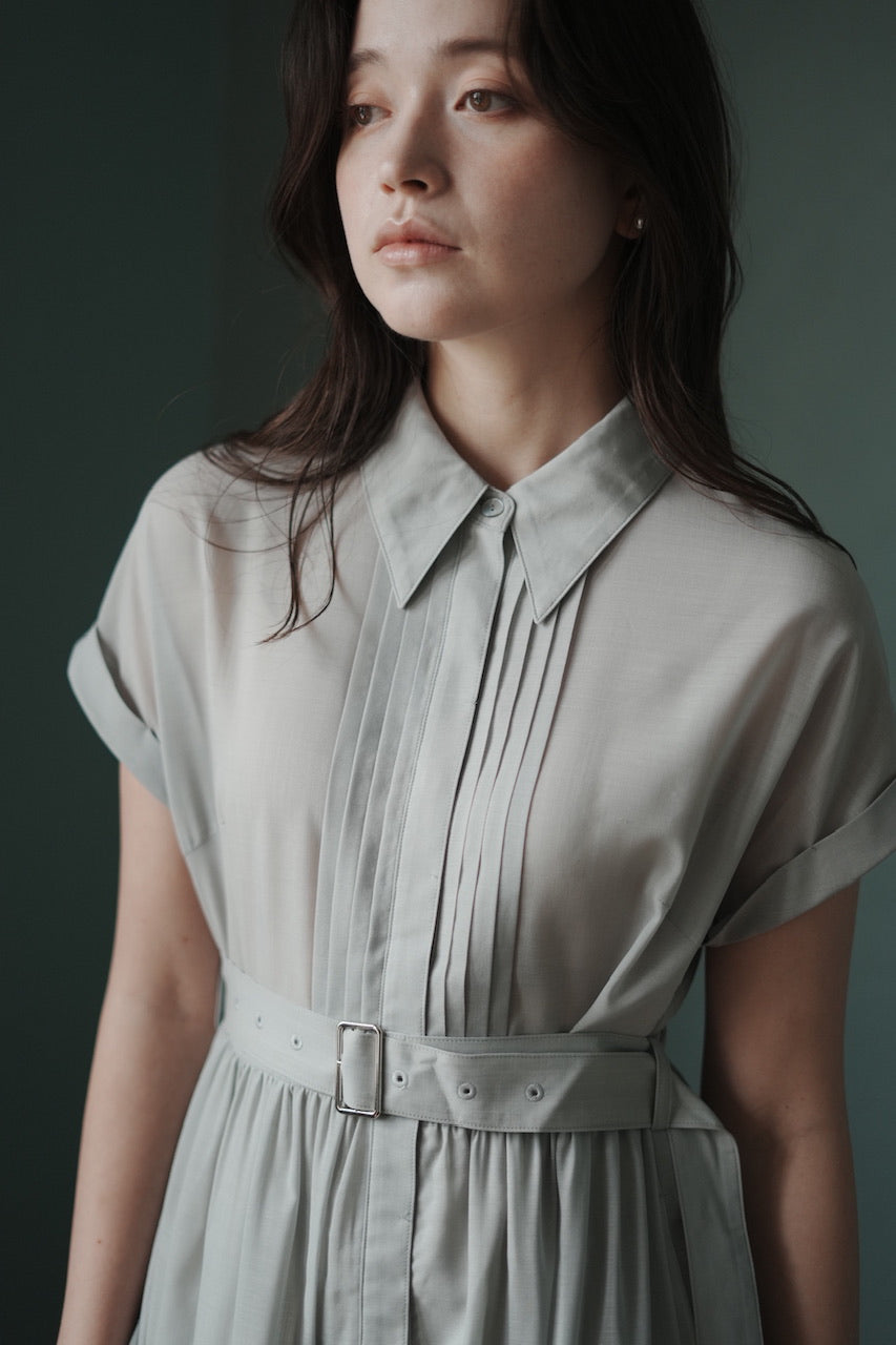 pintuck shirt dress / mist green