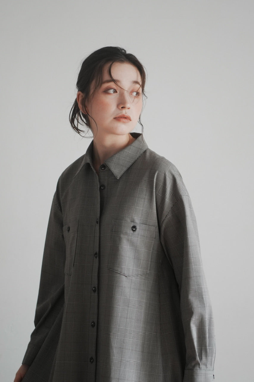 layered shirt tunic dress / check