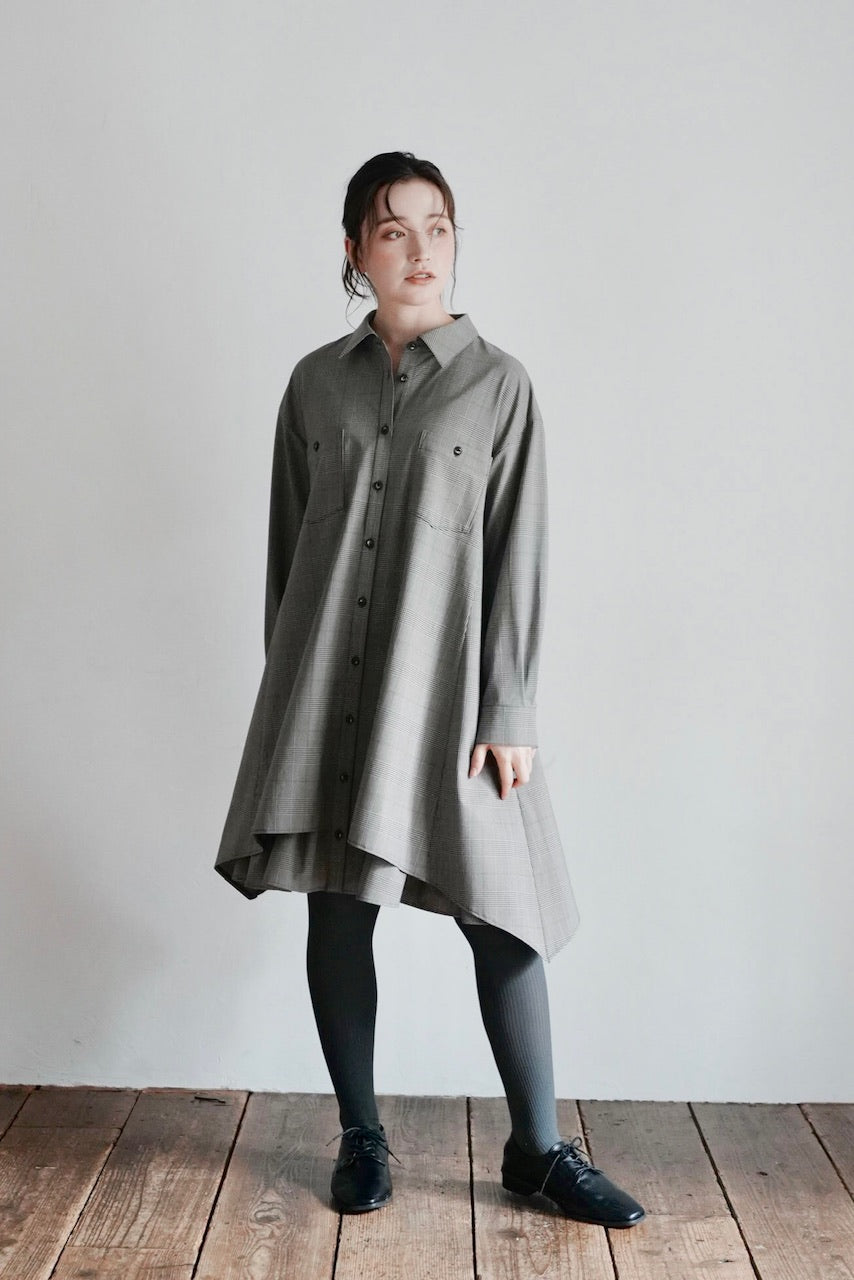 layered shirt tunic dress / check