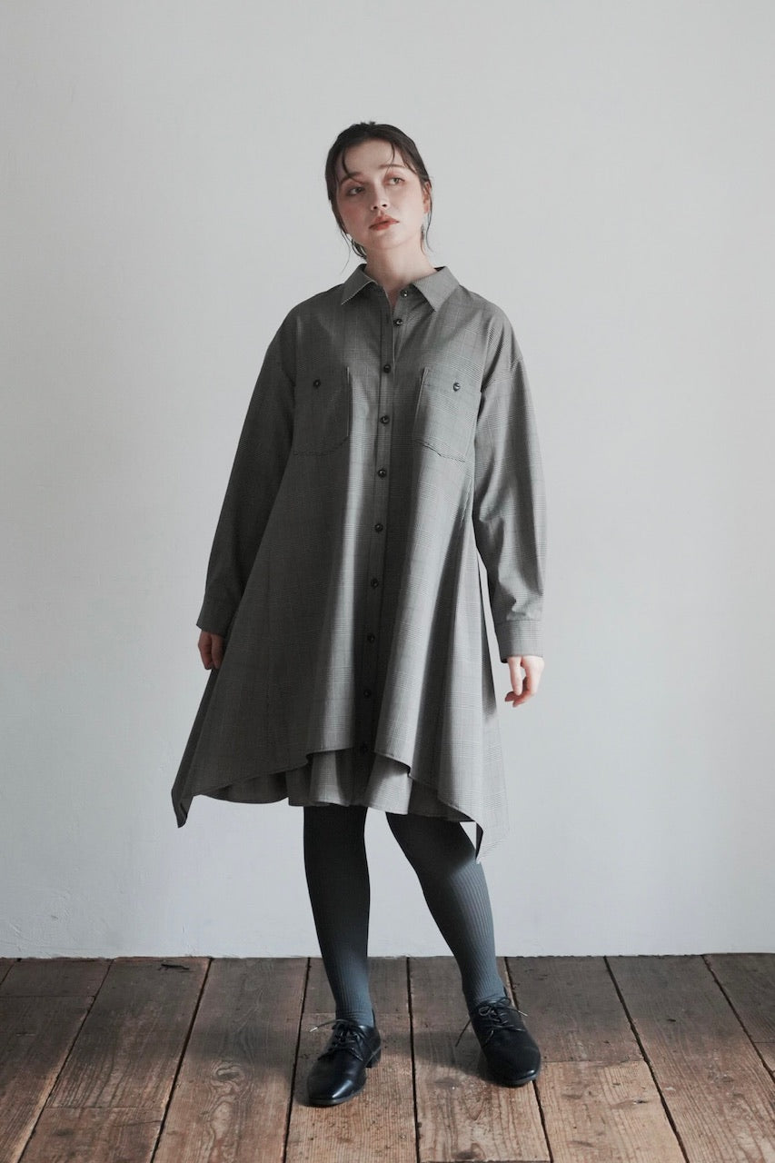 layered shirt tunic dress / check