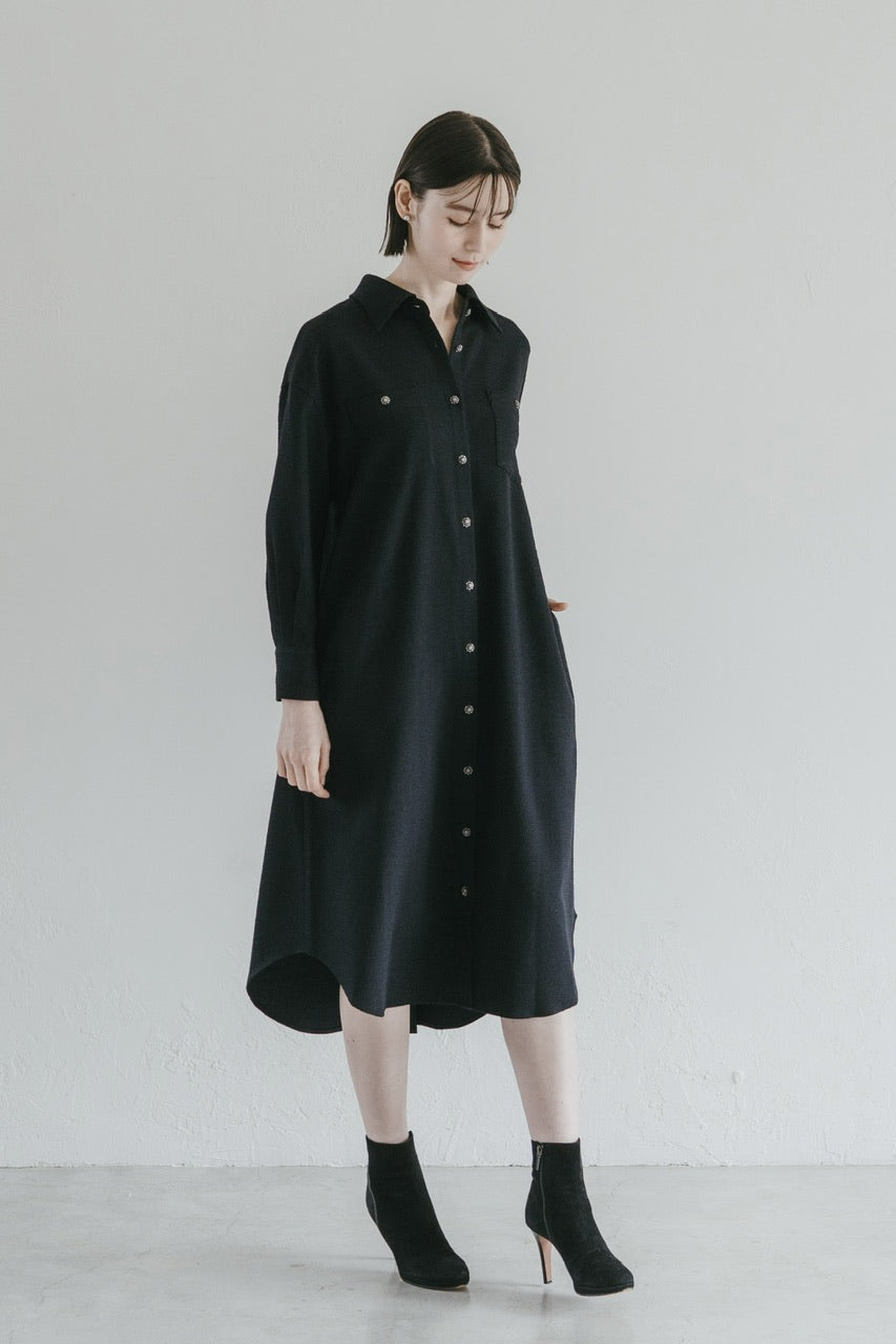 【予約商品】tweed shirt dress / navy