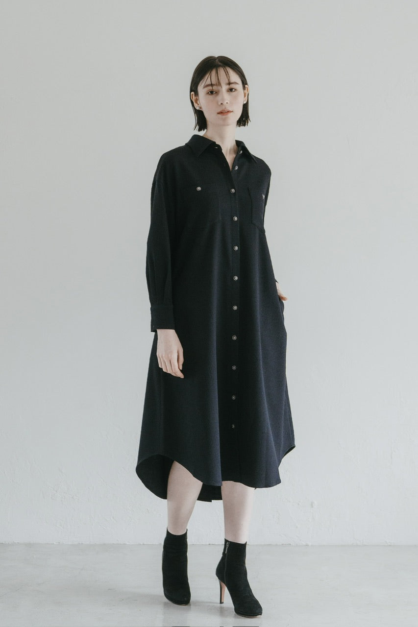 【予約商品】tweed shirt dress / navy