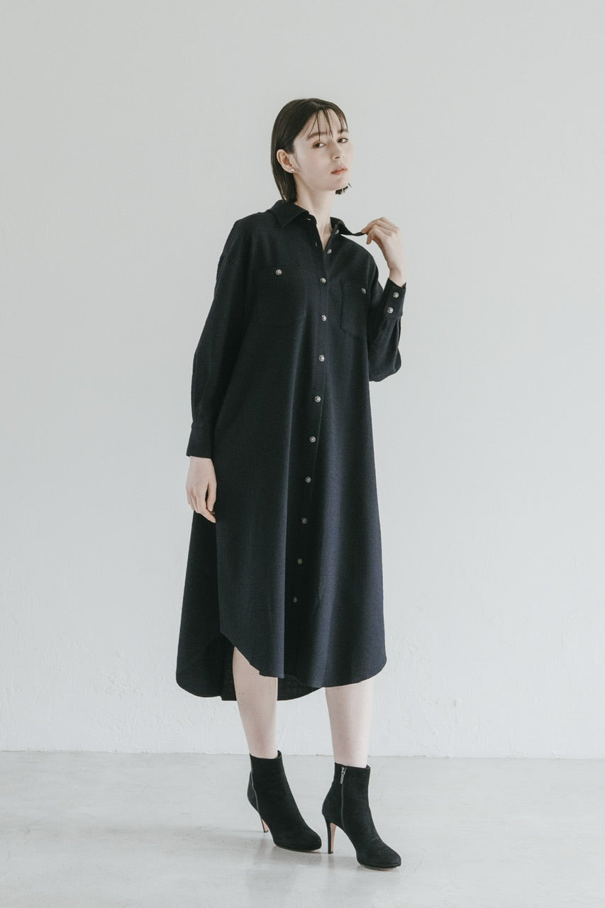 【予約商品】tweed shirt dress / navy
