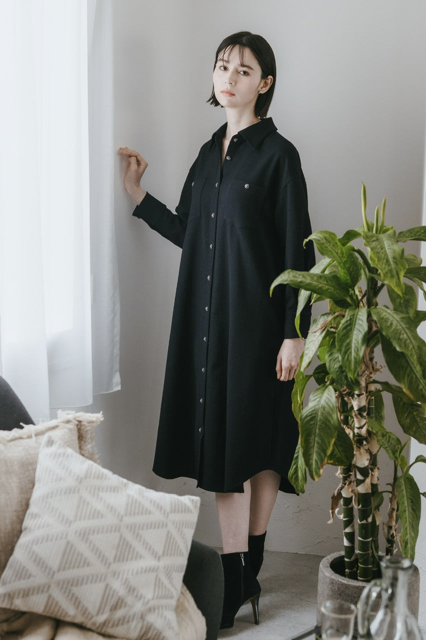 【予約商品】tweed shirt dress / navy