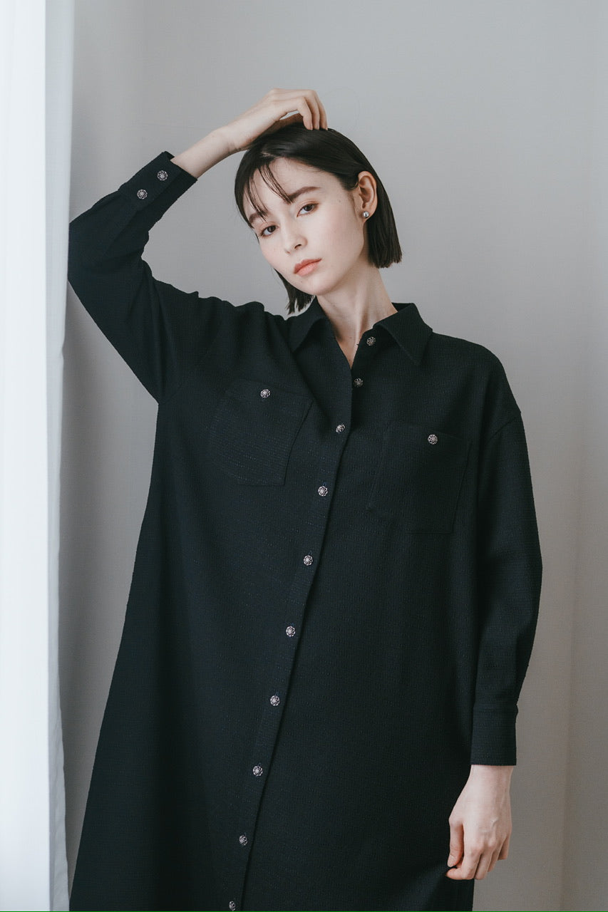 【予約商品】tweed shirt dress / navy