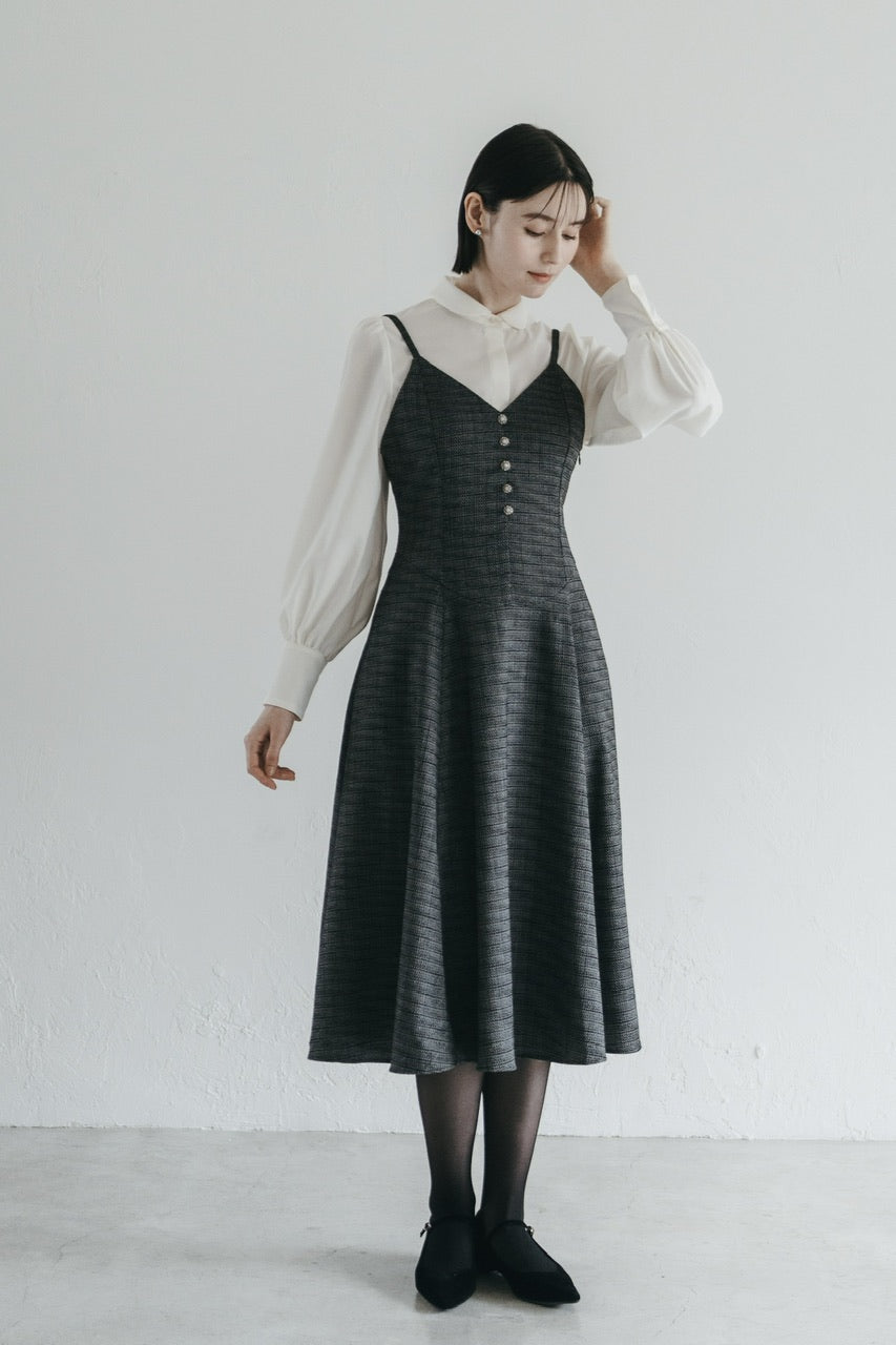 【予約商品】basque waist tweed camisole dress / black