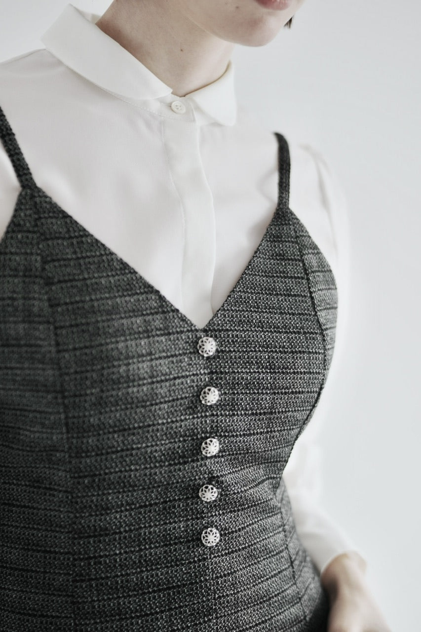 【予約商品】basque waist tweed camisole dress / black