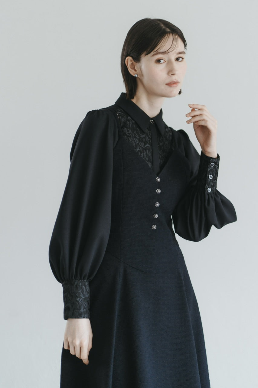 予約商品】basque waist tweed camisole dress / navy