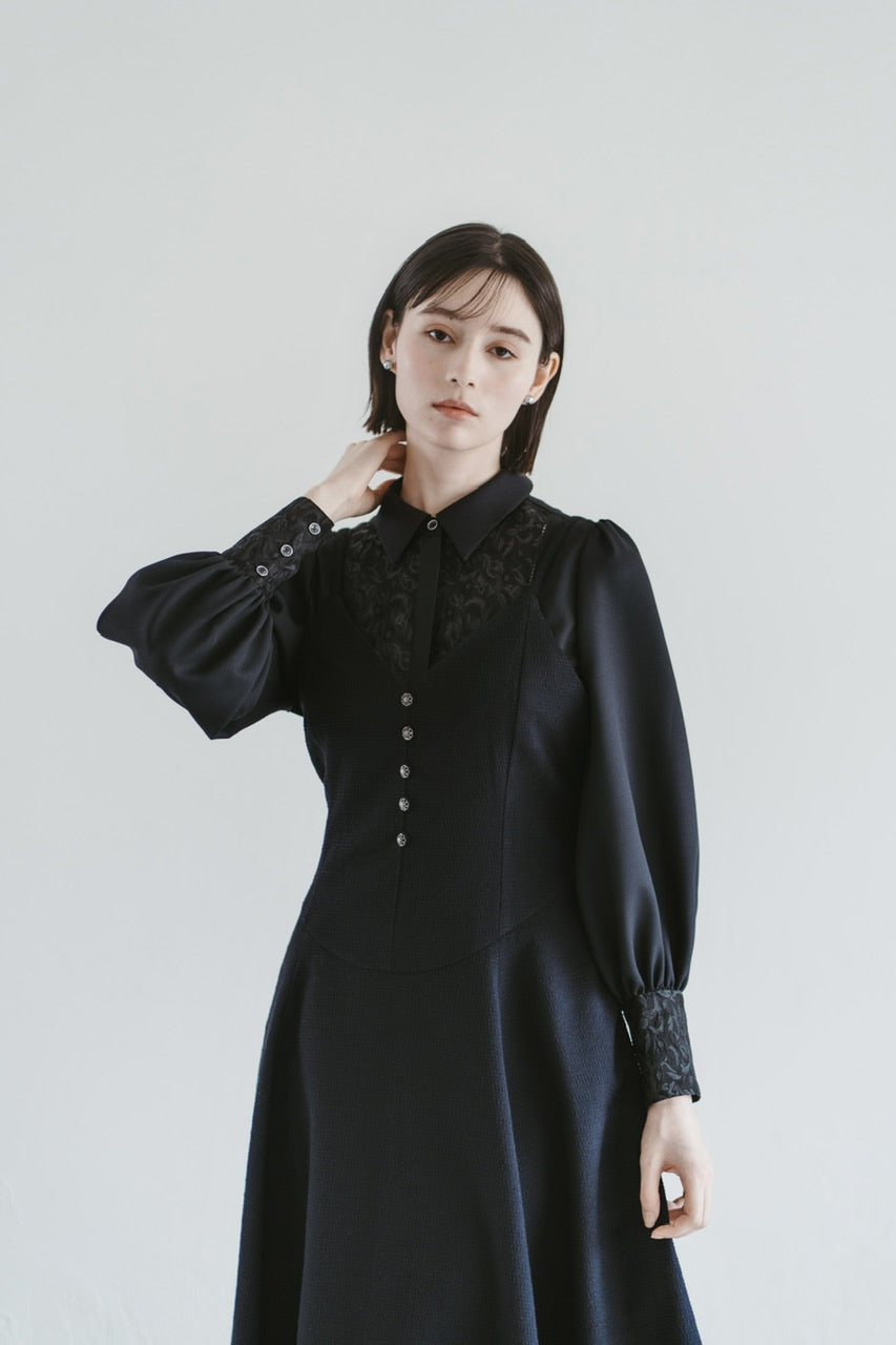 【予約商品】botanical jacquard blouse / black