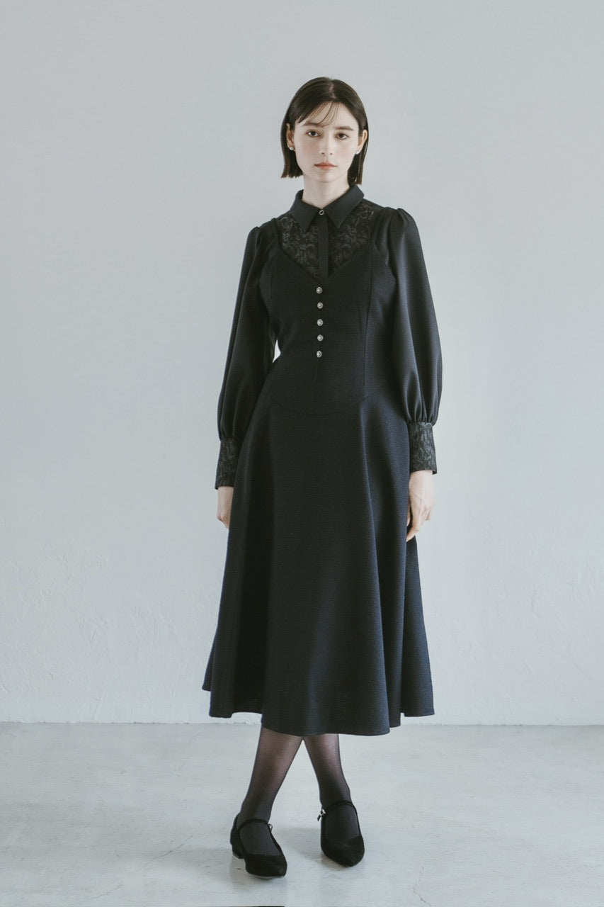 【予約商品】basque waist tweed camisole dress / navy