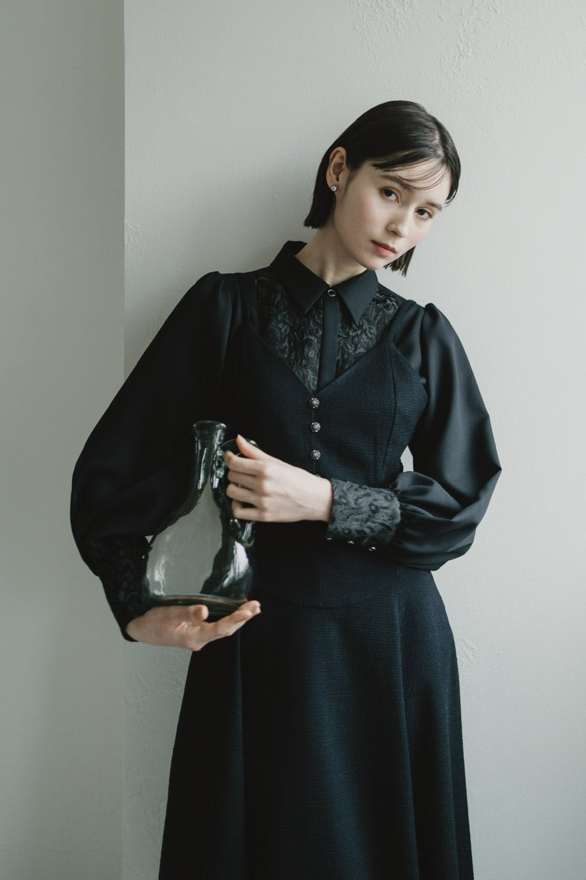 【予約商品】basque waist tweed camisole dress / navy